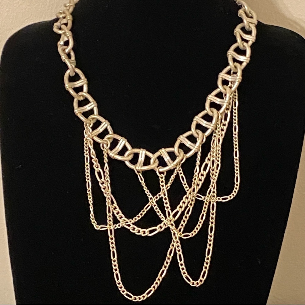 Jessica Simpson Silvertone Chunky and Multi-Chain Necklace